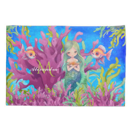 海ブルーかわいいモノグラムの名前マーメイド 枕カバー