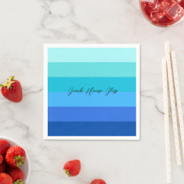 海ブルーとグリーンのストライプの紙 スタンダードカクテルナプキン