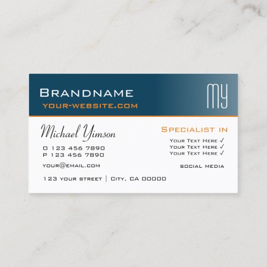 海ブルーとホワイトとイニシャルプロフェッショナル 名刺 (裏面)