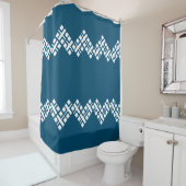 海ブルーとホワイトモノジグザグザグ シャワーカーテン (インサイチュ)