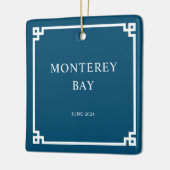 海ブルーと白ギリシャ鍵縁ど家族写真 セラミックオーナメント (左)