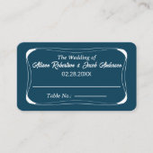 海ブルーと白結婚のテーブル番号座席表 プレイスカード (正面)