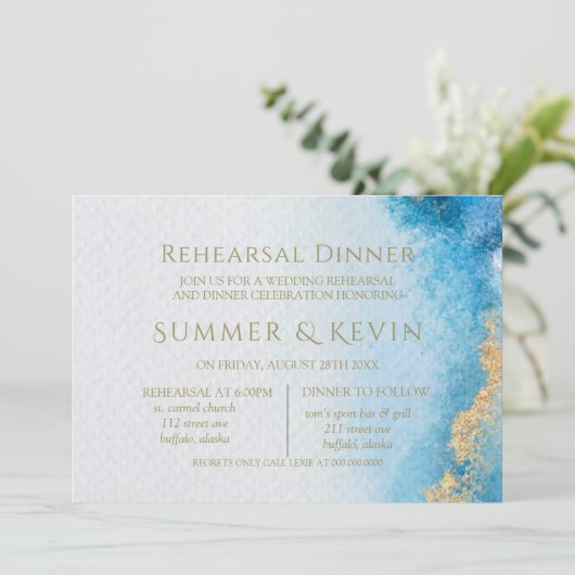 海ブルーと金ゴールドアガテリハーサルディナー 招待状 (スタンド正面)