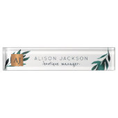 海ブルーの紅葉モノグラムの デスクネームプレート (正面)