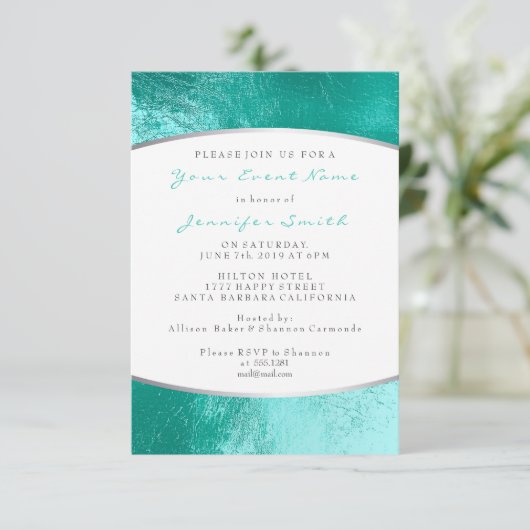 海ブルーアクアグレーホワイトメタリックビーチ 招待状 (スタンド正面)