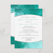 海ブルーアクアグレーホワイトメタリックビーチ 招待状 (正面/裏面)
