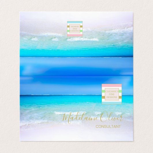 海ブルーアクアプロフェッショナルロゴ折り畳み 名刺 (外部フラット)