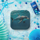 海ブルーアンダーウォータードルフィンポートレート ペーパープレート (パーティー)