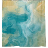 海ブルーウェーブとサンディ・ブラウン流体アート シャワーカーテン (正面)