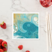 海ブルーウェーブとサンディ・ブラウン流体アート スタンダードカクテルナプキン (インサイチュ)