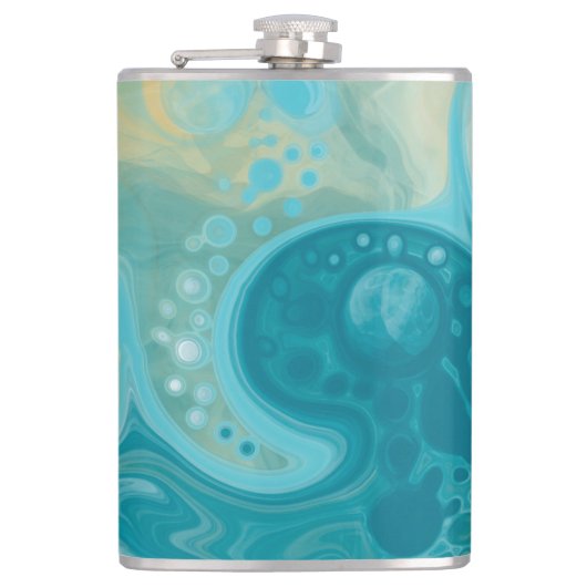 海ブルーウェーブとサンディ・ブラウン流体アート フラスク (正面)