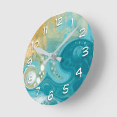 海ブルーウェーブとサンディ・ブラウン流体アート ラウンド壁時計 (傾斜)