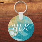 海ブルーウェーブアンドサンディブラウンフルートアートイニシャル キーホルダー (正面)