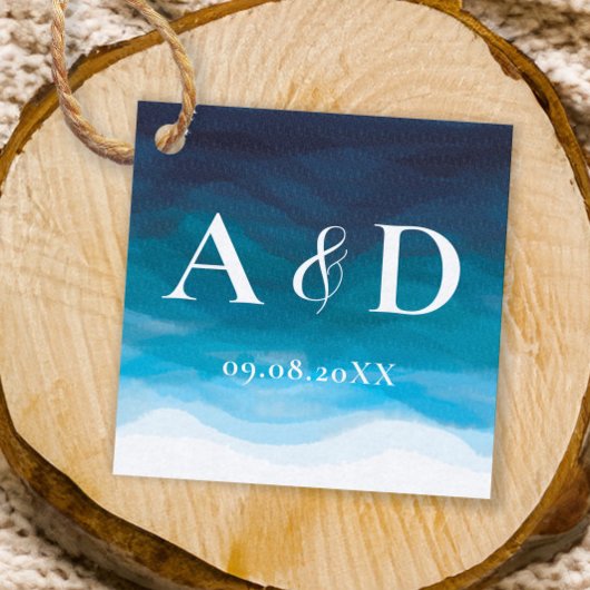 海ブルーウェーブウォーター色結婚式の引き出物ラベル フェイバータグ
