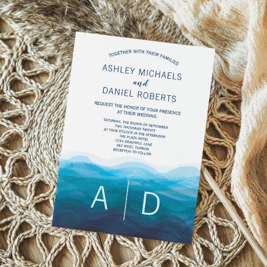 海ブルーウェーブウォーター色結婚式招待状 招待状