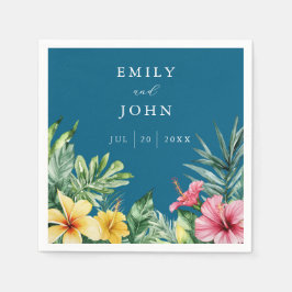 海ブルーウォーターカラートロピカルフローラ結婚ズ スタンダードカクテルナプキン