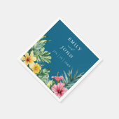 海ブルーウォーターカラートロピカルフローラ結婚ズ スタンダードカクテルナプキン (角)