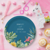 海ブルーウォーターカラートロピカルフローラ結婚ズ ペーパープレート (パーティー)