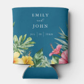 海ブルーウォーターカラートロピカルフローラ結婚ズ 缶クーラー (裏面)