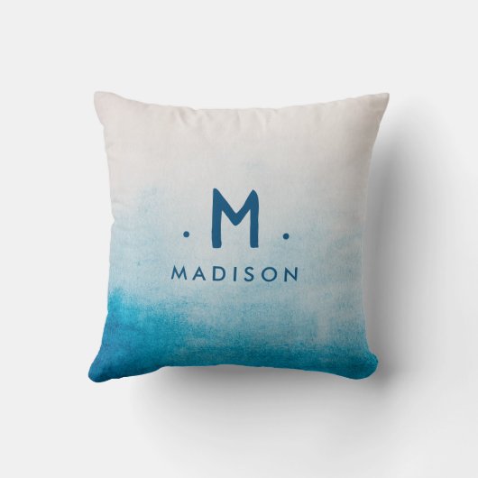 海ブルーウォーターカラーファミリーネームモノグラムスロー クッション (裏面)