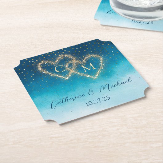 海ブルーウォーター波(モノグラム結婚) ペーパーコースター (アングル)