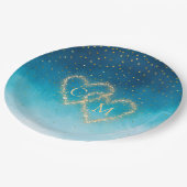 海ブルーウォーター波(モノグラム結婚) ペーパープレート (アングル)