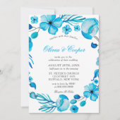 海ブルーウォーター色フローラ結婚式招待状 招待状 (正面)