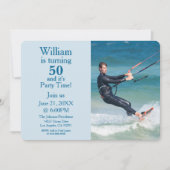 海ブルーカスタム「ターニング50」フォト誕生日 招待状 (正面)