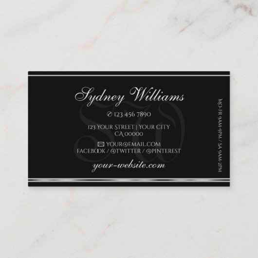 海ブルーグリッターモノグラムブラックシルバー縁ど 名刺 (裏面)