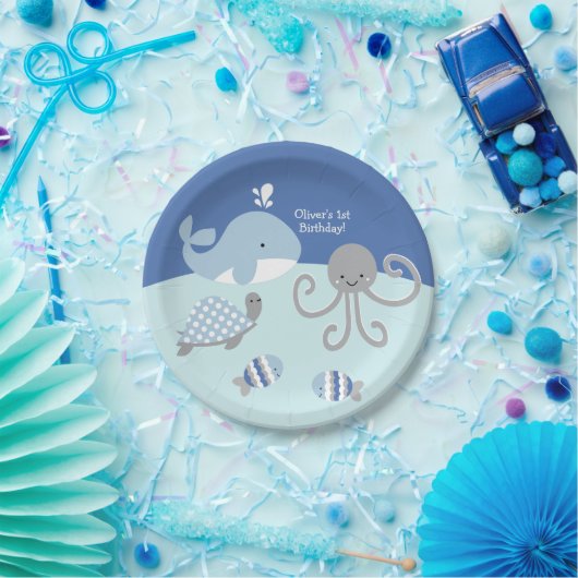 海ブルーグレーホエールシーライフパーティープレート ペーパープレート (パーティー)
