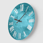 海ブルーグレー銀皮革金属ガラス ラージ壁時計 (傾斜)