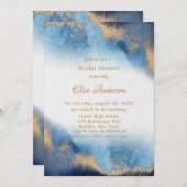 海ブルーゴールデンウォーターカラーブライダルシャワー 招待状 (正面/裏面)