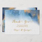 海ブルーゴールデンウォーター色サンキューカード 招待状 (正面/裏面)