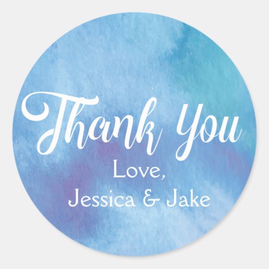海ブルーサンキューステッカー – 結婚式の引き出物 ラウンドシール (正面)