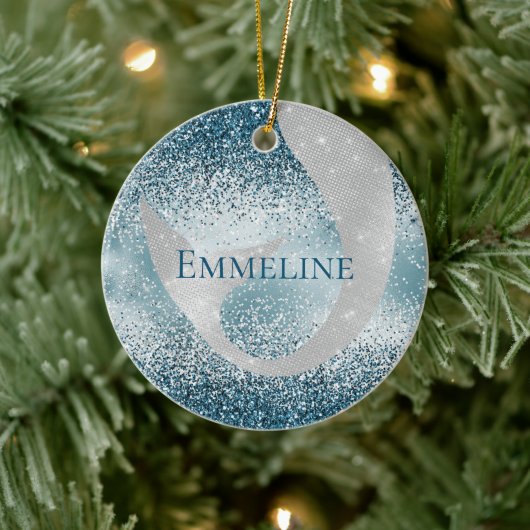 海ブルーシルバーマーメイドスパークルグリッター セラミックオーナメント (ツリー)