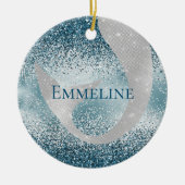海ブルーシルバーマーメイドスパークルグリッター セラミックオーナメント (正面)