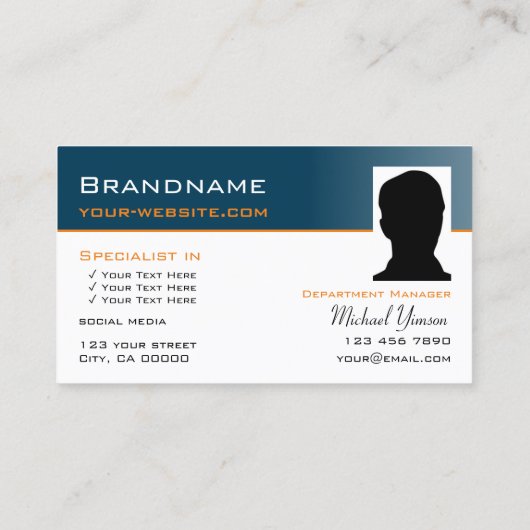 海ブルーシンプルホワイトとモノグラムと写真 名刺 (裏面)