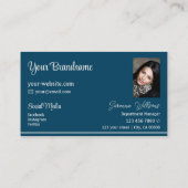 海ブルーストライプライトグレーのロゴと写真 名刺 (裏面)