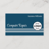 海ブルーストライプライトグレーのロゴと写真 名刺 (正面)