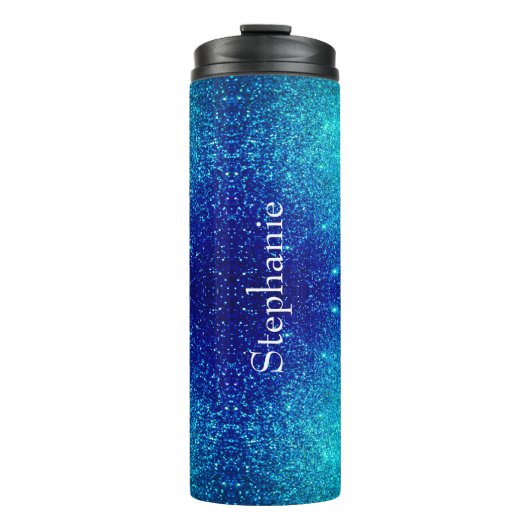 海ブルーティール(緑がかった色)グリタグラデーションリー名前をカスタムするカウト タンブラー (正面)