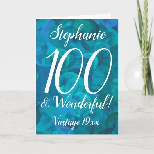 海ブルーティール（緑がかった色）100と素晴らしい誕生日 カード (正面)