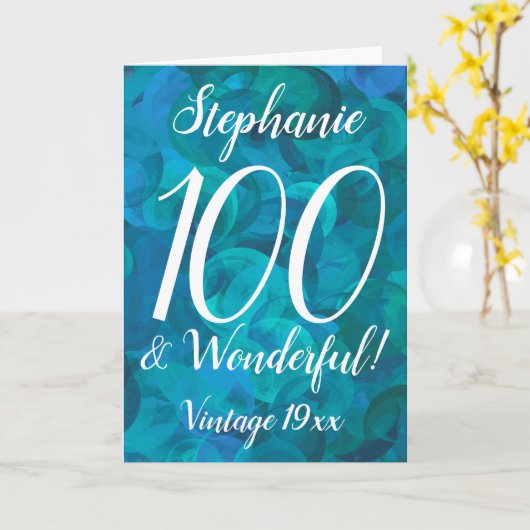 海ブルーティール（緑がかった色）100と素晴らしい誕生日 カード (黄色い花)