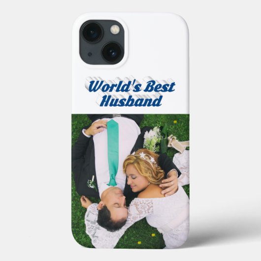海ブルーテキストの夫の写真 iPhoneケース Case-Mate iPhoneケース (裏面)