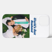 海ブルーテキストの夫の写真 iPhoneケース Case-Mate iPhoneケース (裏面 (横))