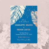 海ブルートロピカルパームズビーチ結婚式金ゴールド 箔招待状