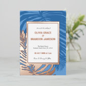 海ブルートロピカルパーム結婚リーフ 箔招待状 (立ち正面)