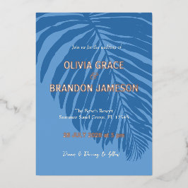 海ブルートロピカルパーム結婚リーフ 箔招待状