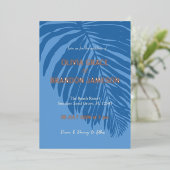 海ブルートロピカルパーム結婚リーフ 箔招待状 (立ち正面)