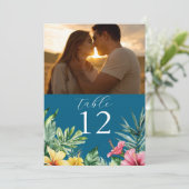 海ブルートロピカルフラワーフォトテーブル番号 招待状 (スタンド正面)