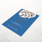 海ブルートロピカルモンステラ結婚リーフ 箔招待状 (回転した状態)